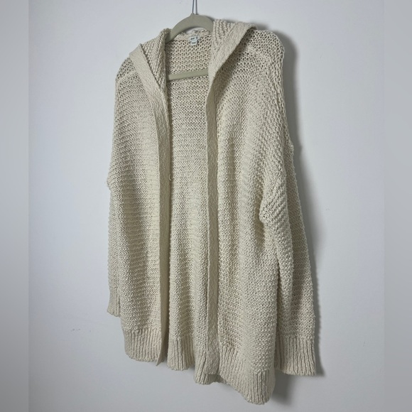 AERIE Beige Hooded Open Knit Bohemian Oversized Slouchy Open Cardigan Sz XS/S - Picture 5 of 12